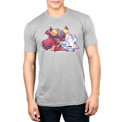 Premium Cotton T-shirt_TeeTurtle silver gray Monster Hunter Ragdolls apparel featuring Rathalos, Nergigante, and Mizutsune as ragdolls.
