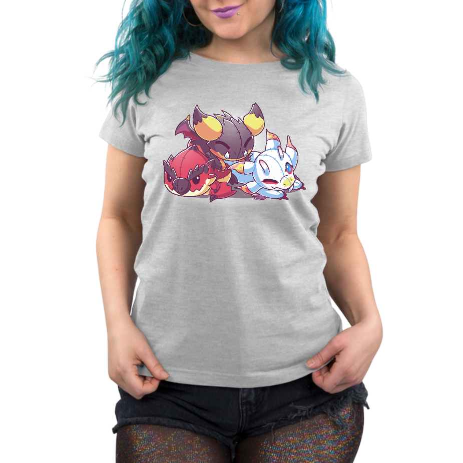 Premium Cotton T-shirt_TeeTurtle silver gray Monster Hunter Ragdolls apparel featuring Rathalos, Nergigante, and Mizutsune as ragdolls.