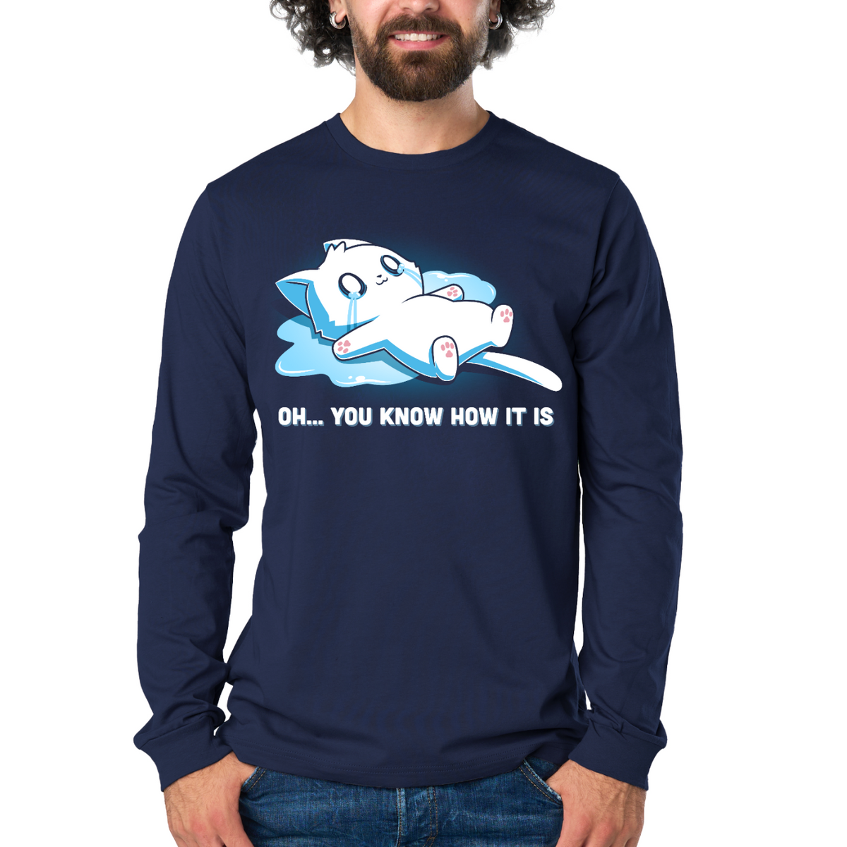 ApparelOh... You Know How It IsShop Oh... You Know How It Is, a funny cat graphic t-shirt featuring an overwhelmed crying kitty. A cute, relatable t-shirt for difficult days.