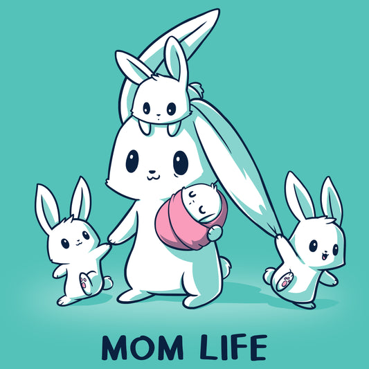 A Caribbean Blue t-shirt that says Mom Life by TeeTurtle.