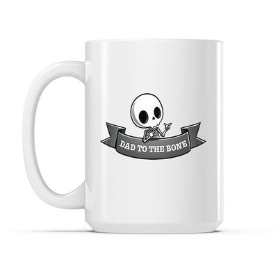 Ceramic Mug_TeeTurtle Dad to the Bone white mug featuring a skeleton making finger guns.