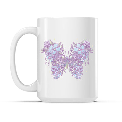 Ceramic Mug_TeeTurtle Floral Butterfly white mug featuring a butterfly made out of various flowers.