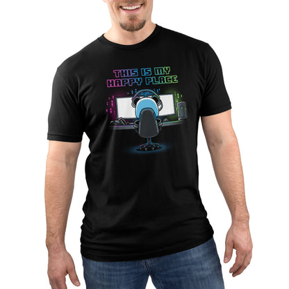 A man wearing a TeeTurtle t-shirt with "My Rig is My Happy Place" printed on it.