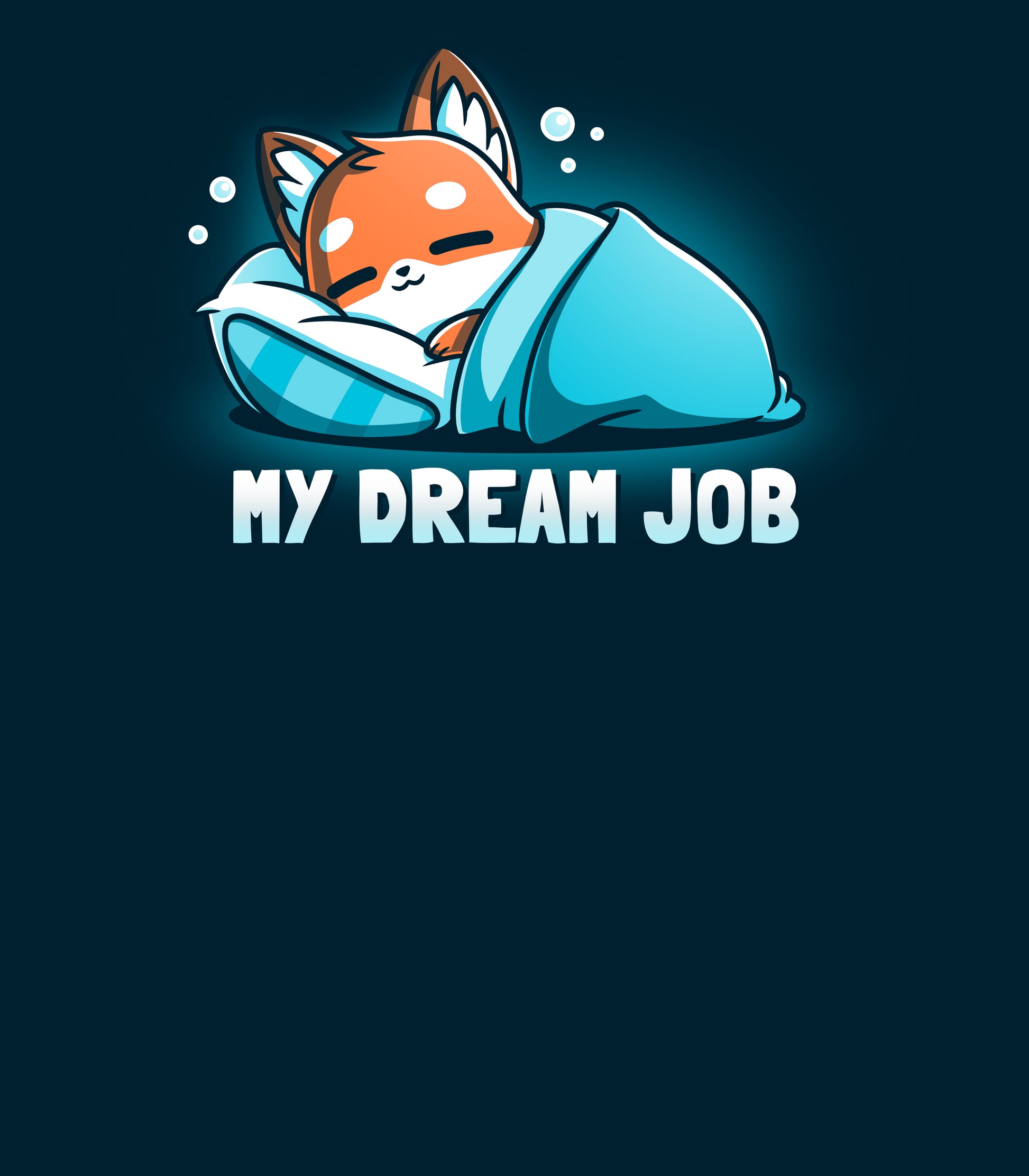 Crew Neck Sweatshirt_TeeTurtle navy blue My Dream Job featuring a sleeping fox with a blanket.