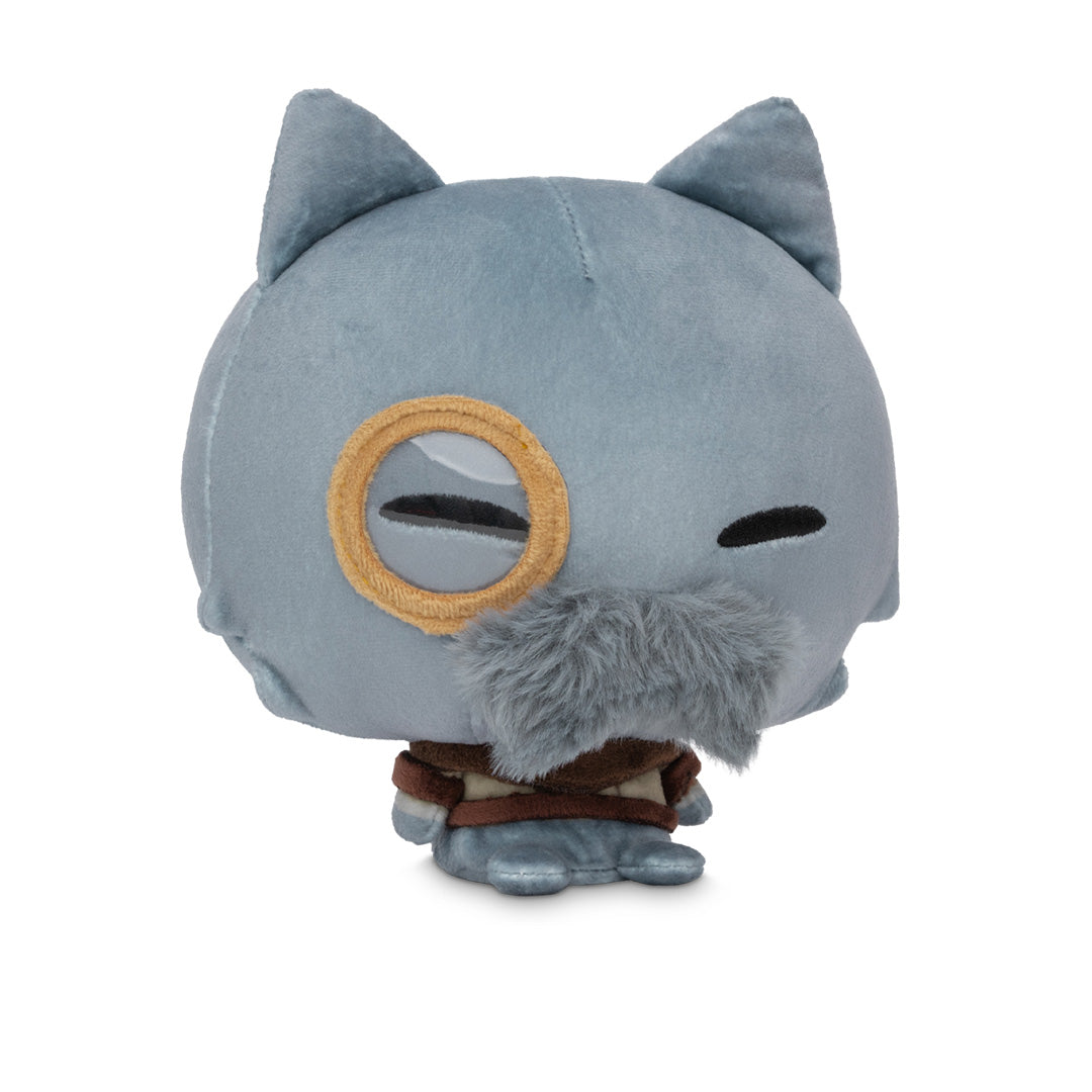 Cloudheads: 5" Mystic Moon (Galileo) - A plush gray cat with pointed ears, a fuzzy gray mustache, and a monocle over one eye, shown on a white background 