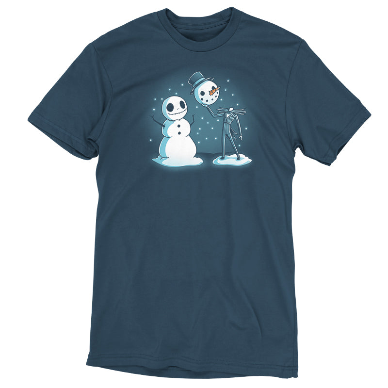 A blue Snowman Jack t-shirt, inspired by Jack Skellington from The Nightmare Before Christmas.