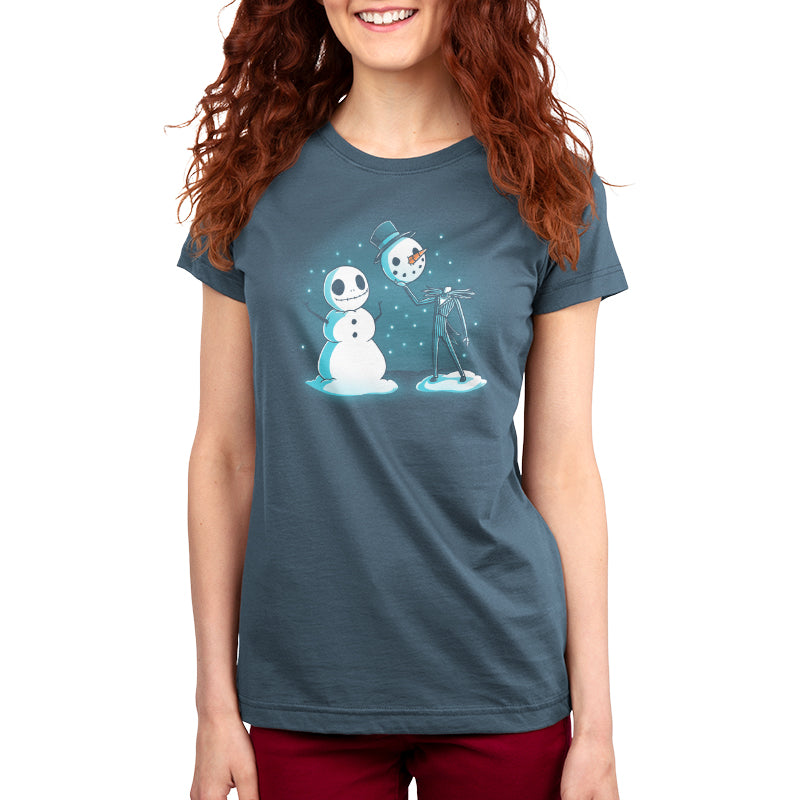 A women's t-shirt featuring a Snowman Jack from The Nightmare Before Christmas brand.
