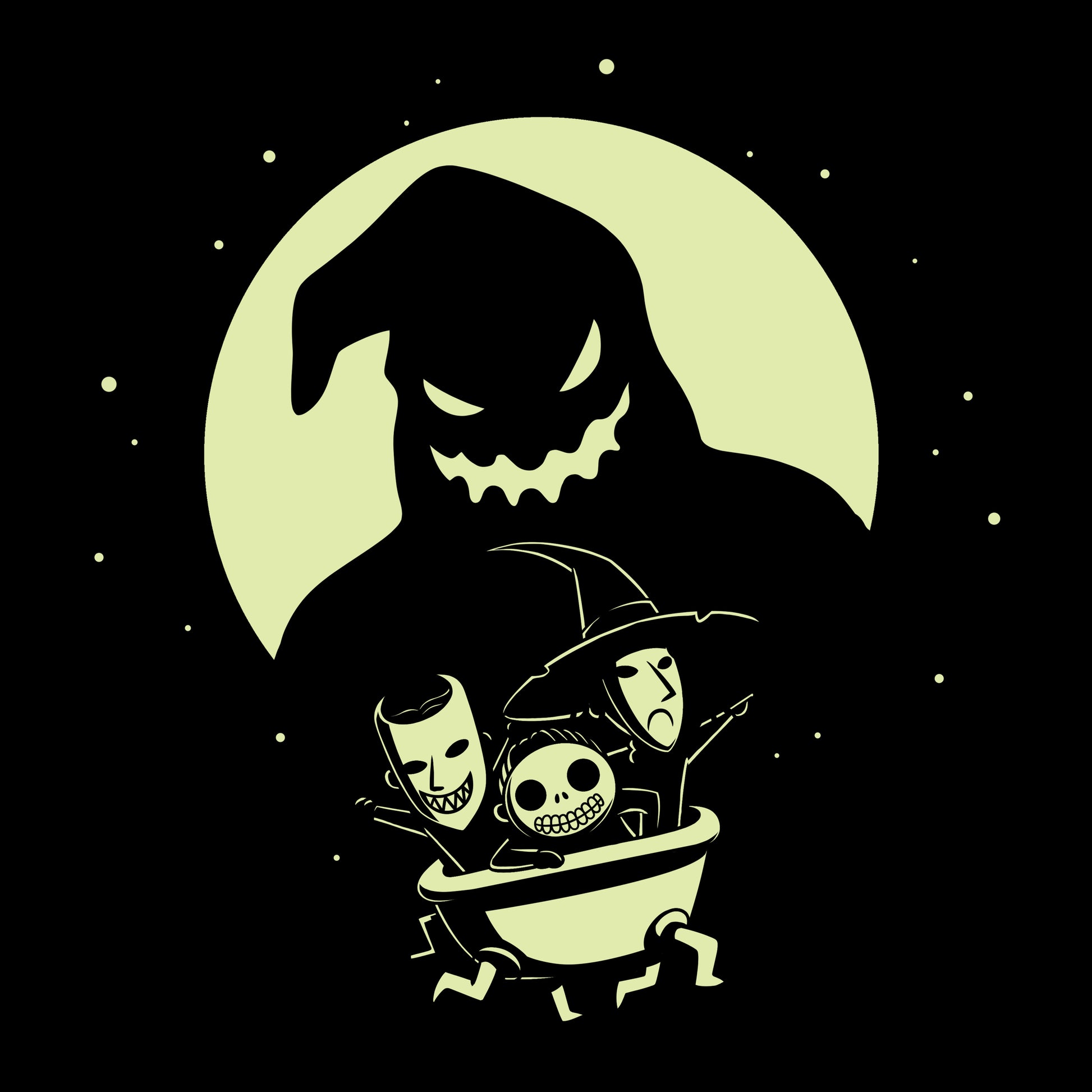 Men's T-shirt featuring Lock, Shock, and Barrel (Glow) from Nightmare Before Christmas, The Nightmare Before Christmas Officially Licensed.