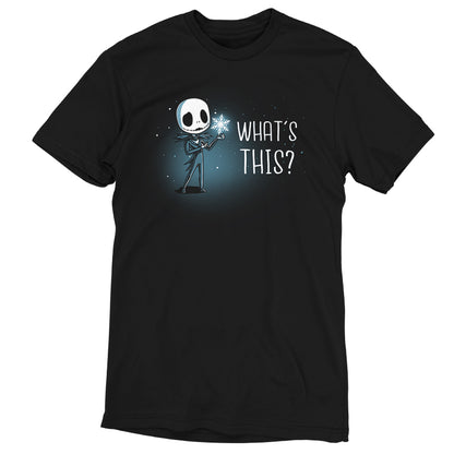 An officially licensed black t-shirt featuring Jack Skellington from The Nightmare Before Christmas with the text "What's This?".