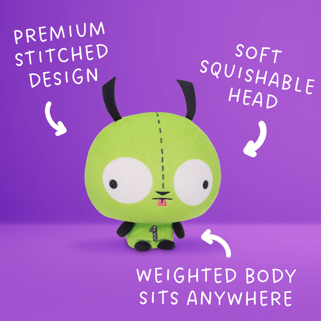 GIR Cloudheads plush on a purple background with callouts highlighting the premium stitched design, soft squishable head, and weighted body.