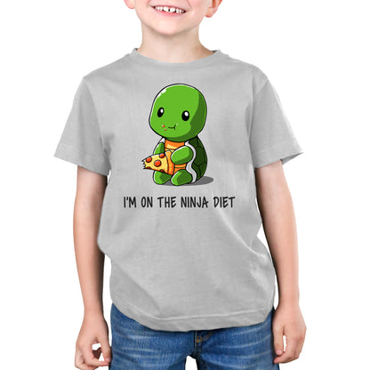 A boy wearing a TeeTurtle Ninja Diet t-shirt with comfort and fit.