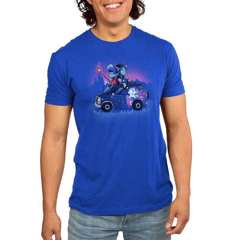 A man wearing an officially licensed Disney/Pixar Onward t-shirt.