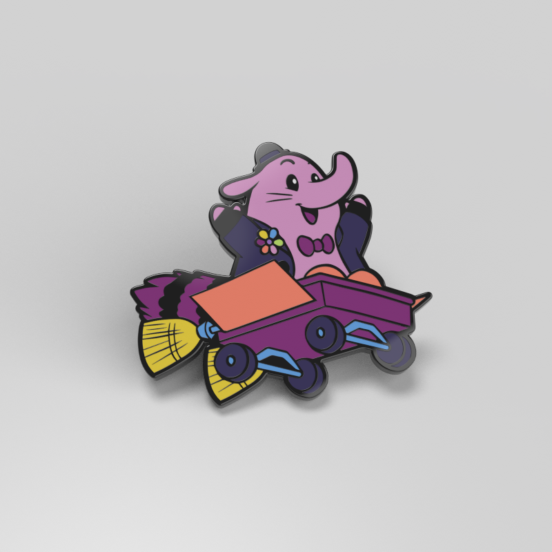 An officially licensed Bing Bong pin featuring a cartoon elephant on a cart. (Brand name: Disney)
