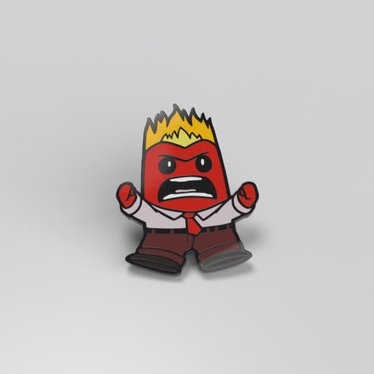 An officially licensed Pixar Anger Pin with a flame on it.