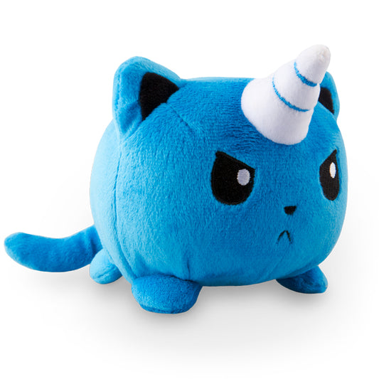 A TeeTurtle Kittencorn Plushie (Blue) with a unicorn horn on its head.