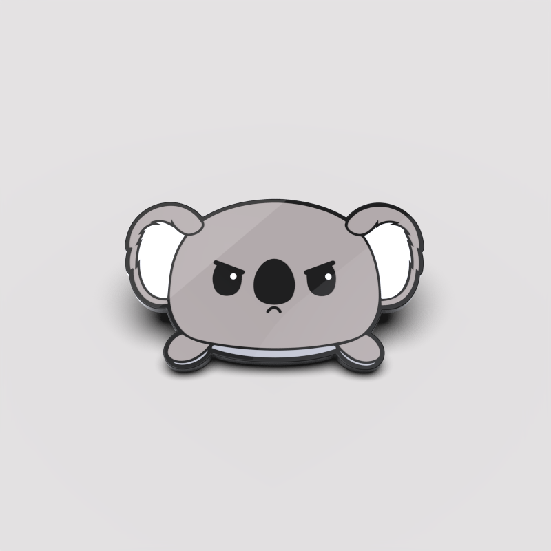 An Angry Gray Koala Pin from TeeTurtle on a gray background.