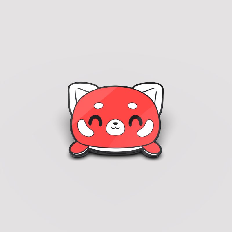 A Happy Red Panda Pin by TeeTurtle on a white background.