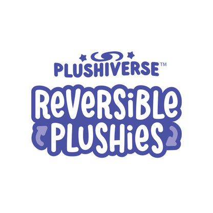 Logo for Plushiverse Palamute 4" Reversible Plushie by TeeTurtle featuring playful, rounded text in purple and white with a small, spiral design above the word "Plushiverse". This delightful emblem captures the essence of the stuffed toy's charm and versatility.