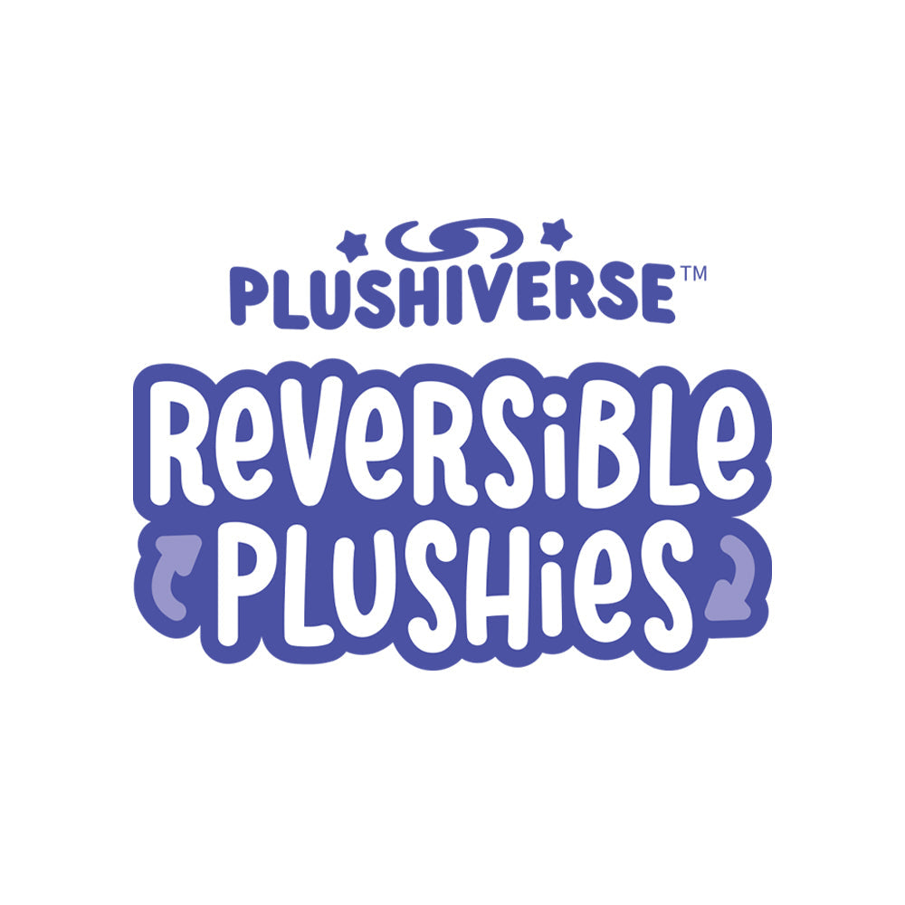 Nickelodeon Plushiverse SpongeBob Reversible Plushie Mystery Box's logo in bold, playful purple text on a white background adds an air of excitement, like opening a mystery box.