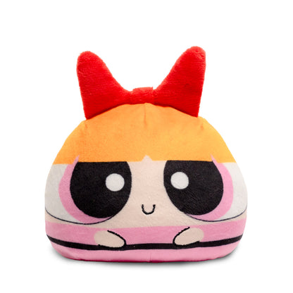 Blossom 4-inch reversible plush with red bow, orange hair, pink outfit, and an angry expression.