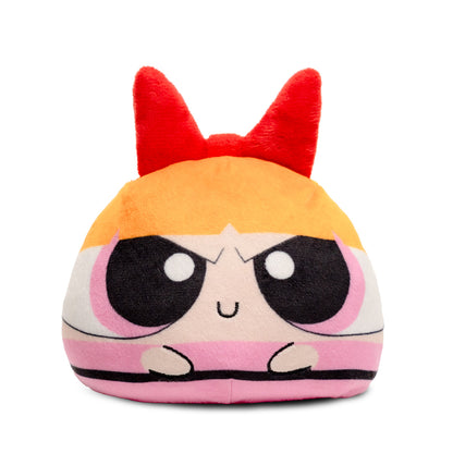 Blossom 4-inch reversible plush with red bow, orange hair, pink outfit, and a calm smiling expression.