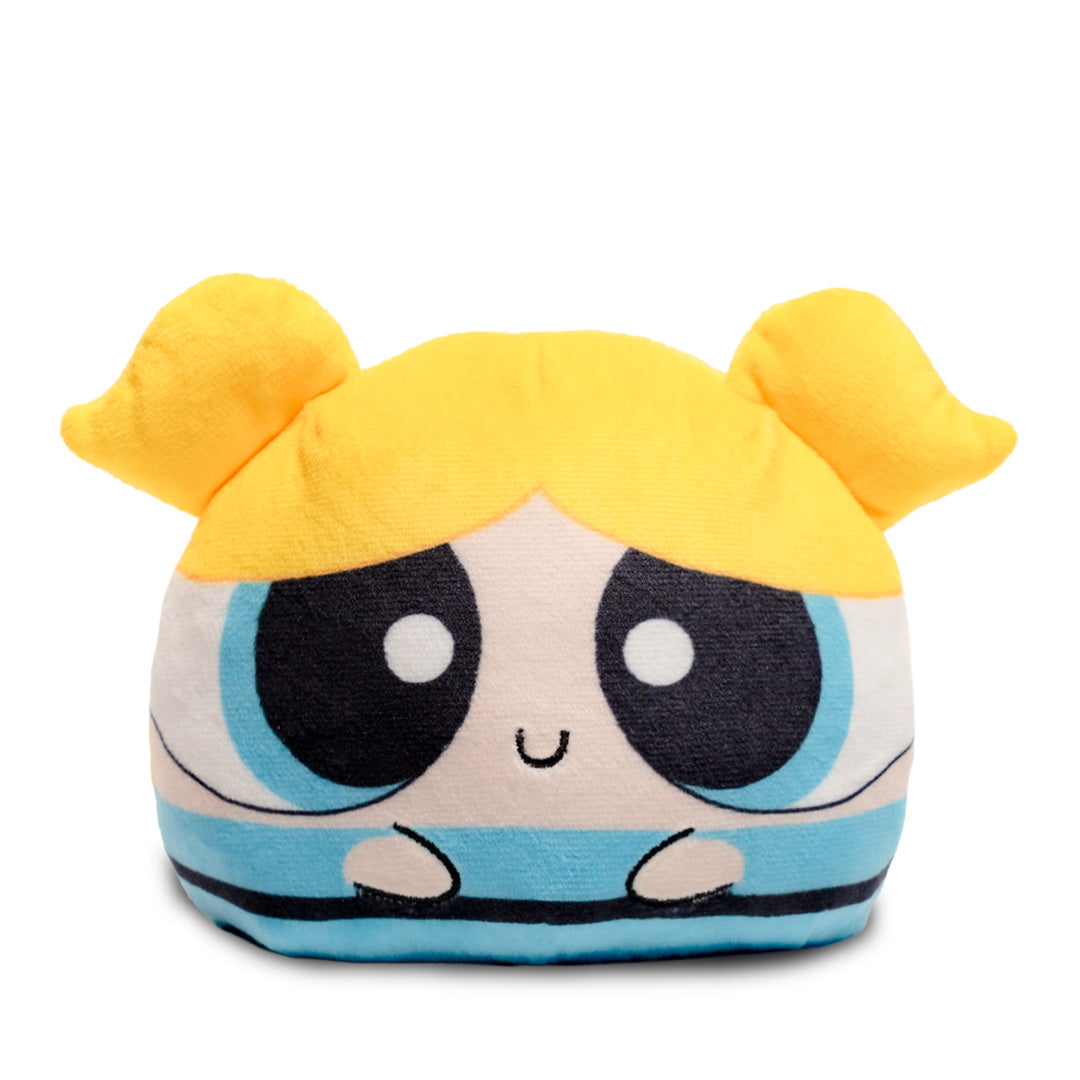 Bubbles 4-inch reversible plush with blonde pigtails, blue outfit, and a happy smiling expression.