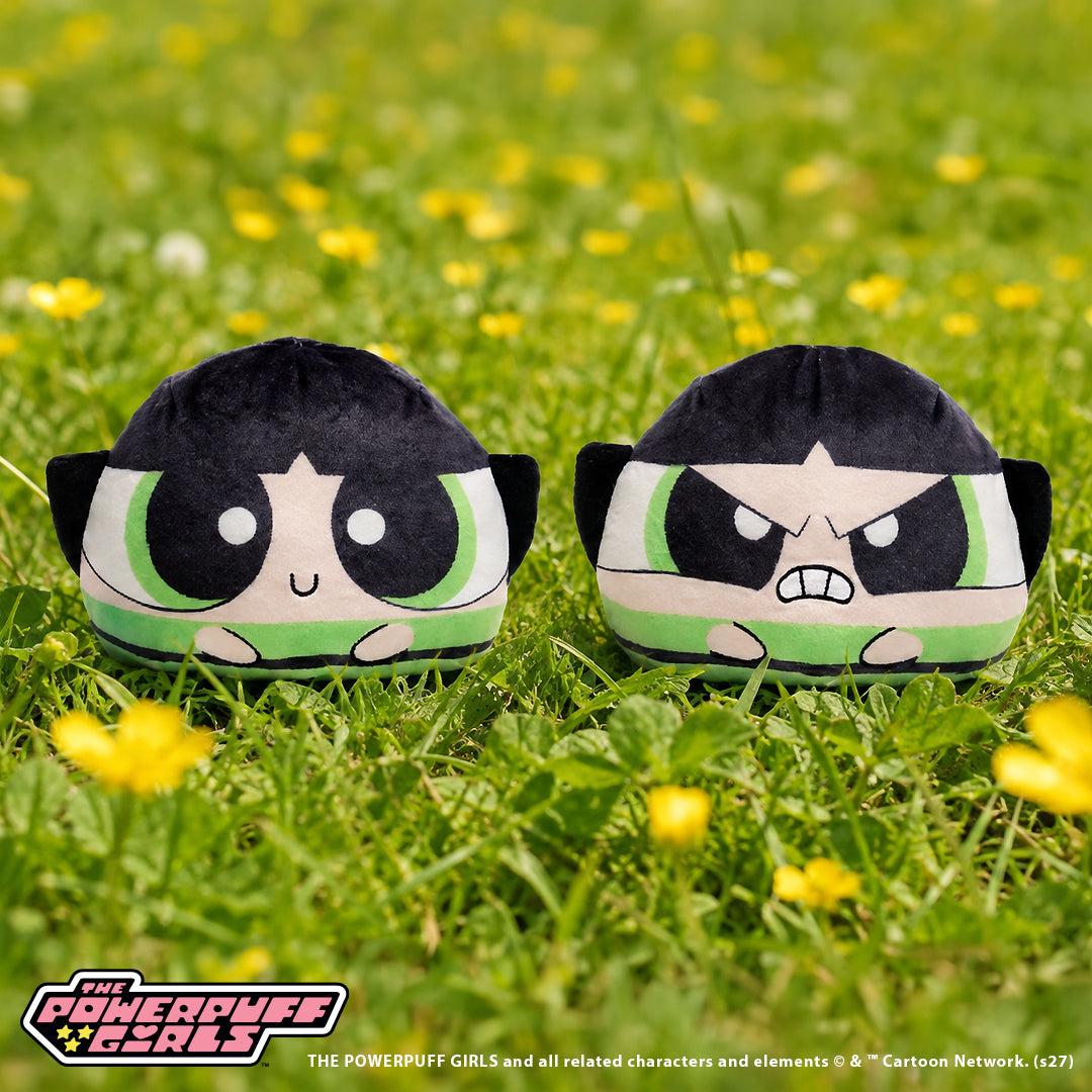 Buttercup 4-inch reversible plush with short black hair, green outfit, and an angry expression.