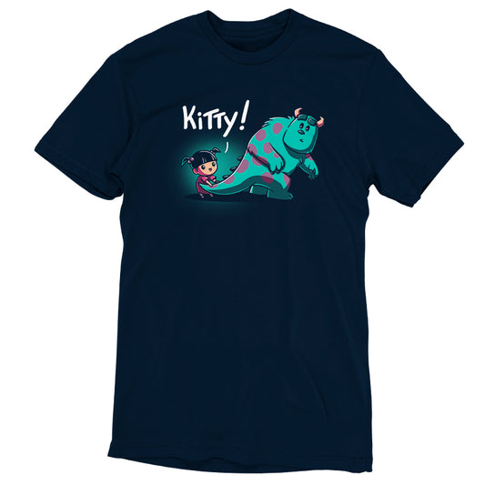 An officially licensed Disney t-shirt featuring an image of Boo's Kitty and a dinosaur.