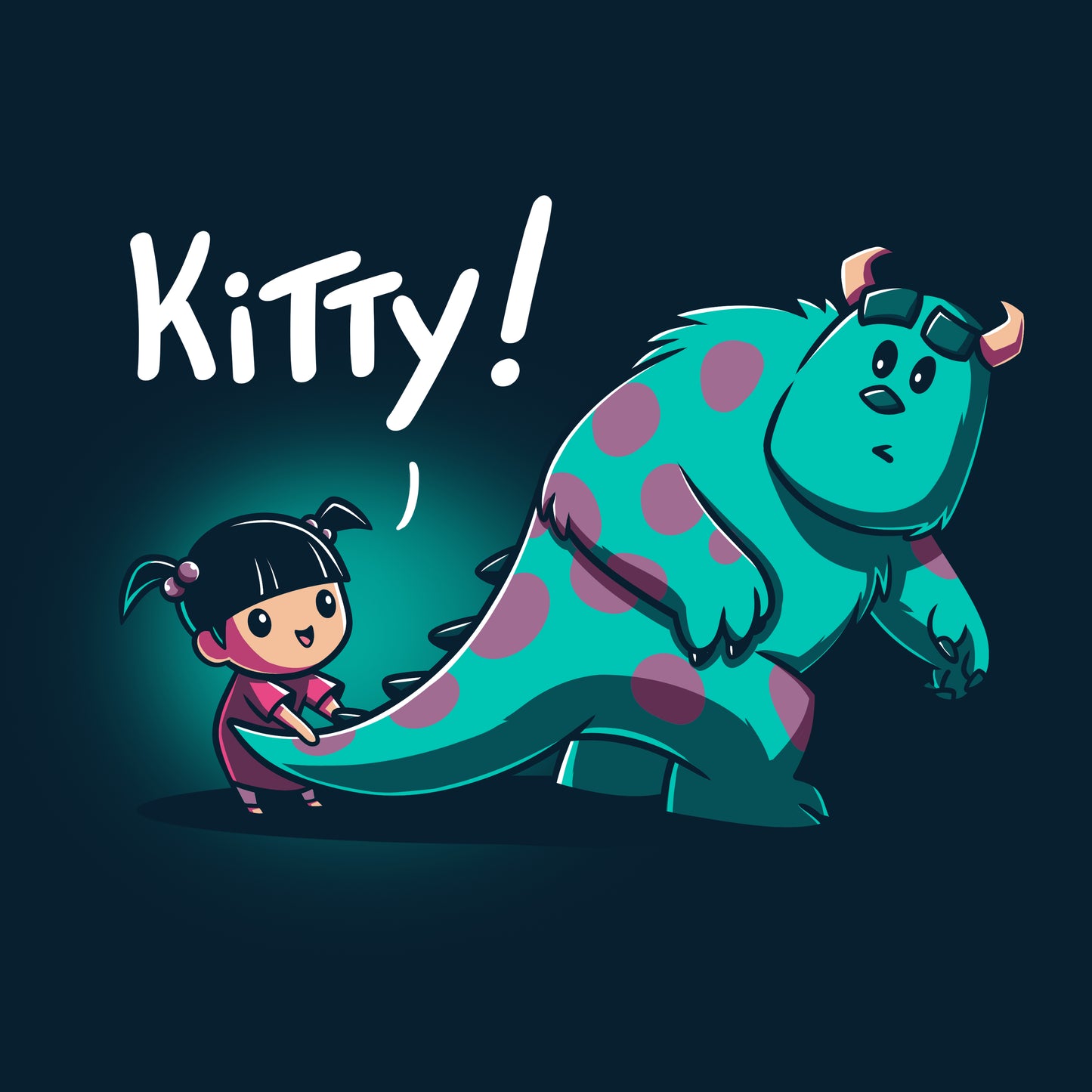 An officially licensed Disney image of a girl and a monster from Monster's Inc with the words Boo's Kitty.