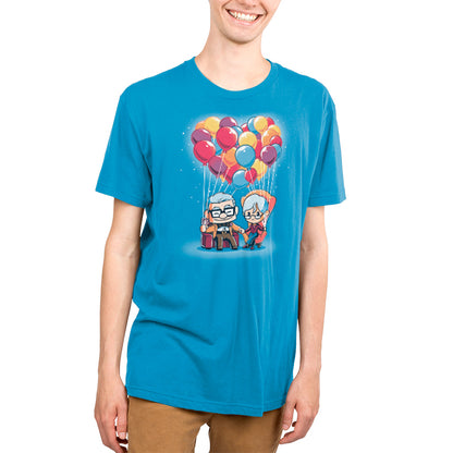 A young man wearing a officially licensed Disney's Carl and Ellie t-shirt.