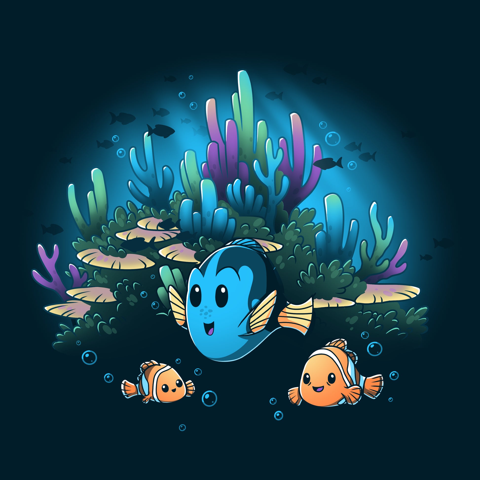 Officially licensed Pixar's Finding Nemo Marlin, Nemo and Dory tee.