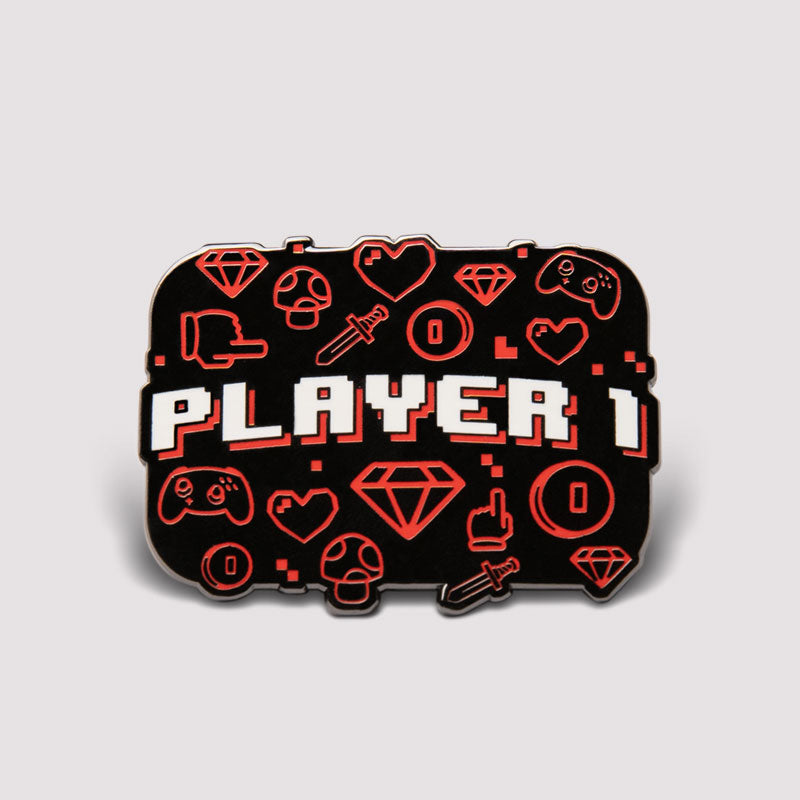 TeeTurtle's Player 1 Pin with Metal Finish.