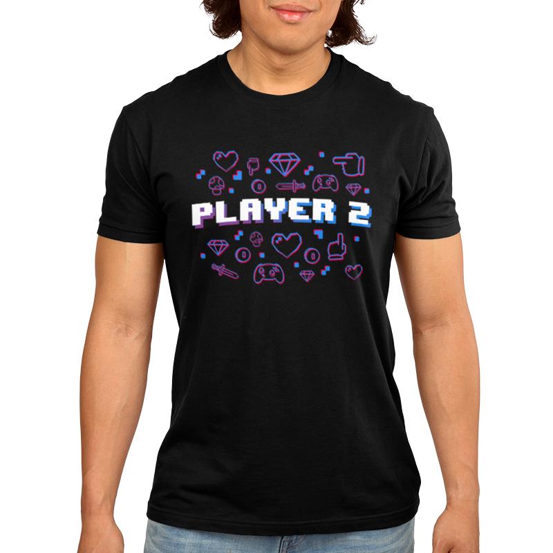 A man wearing a TeeTurtle Player 2 T-shirt.