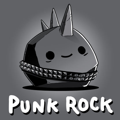 Charcoal gray Punk Rock t-shirt featuring a punk rock cartoon character with spikes on his head. (Brand Name: TeeTurtle)