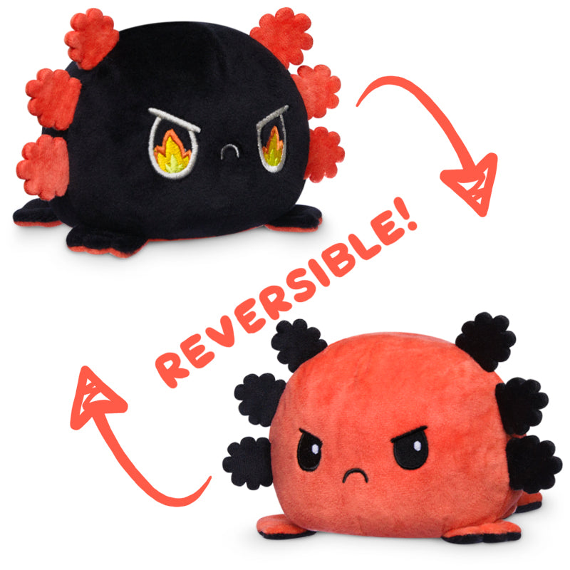 Two TeeTurtle Reversible Axolotl Plushies (Black + Red) with the word "reversible" on them.