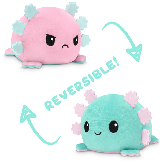 A TeeTurtle Reversible Axolotl Plushie (Pink + Aqua), featuring a pink and blue design.