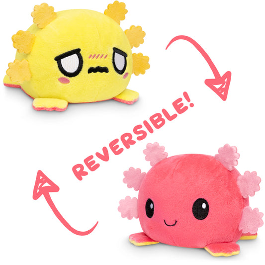The TeeTurtle Reversible Axolotl Plushie (Yellow + Red), made by TeeTurtle, is a delightful pink and yellow mood plushie.