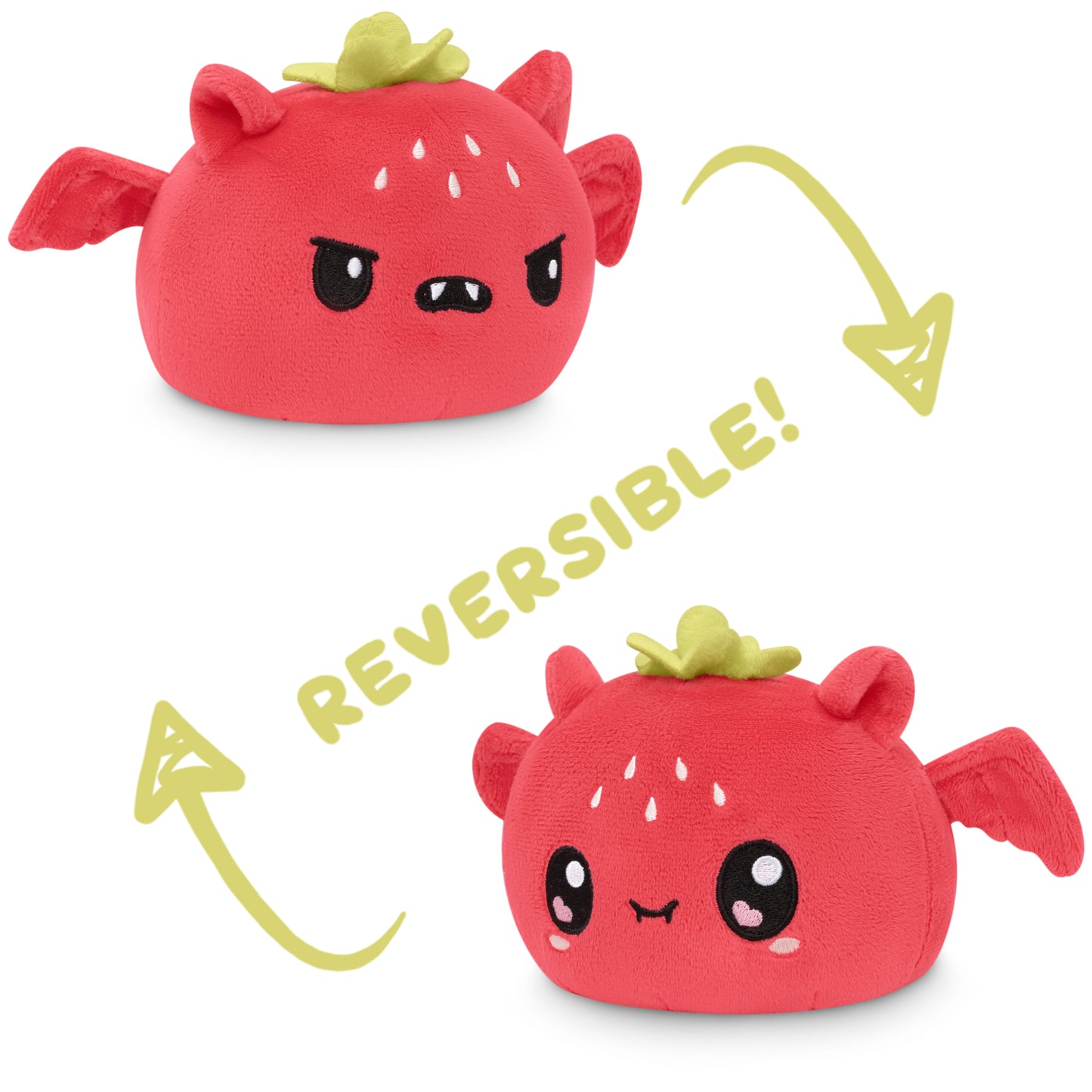 These TeeTurtle Strawberry Reversible Bat Plushies are adorable, featuring words on them.