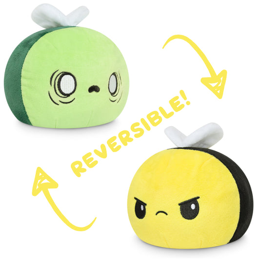 Two TeeTurtle Reversible Boo Bee Plushies, in yellow and green.