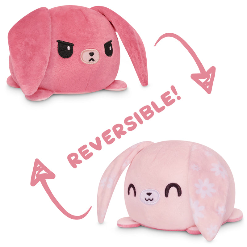 Two TeeTurtle Reversible Bunny Plushies (Floral Ears), perfect for those in need of mood-boosting plushies, available from TeeTurtle.