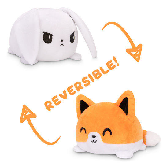 Two TeeTurtle Reversible Bunny & Fox Plushies with the words reversible.