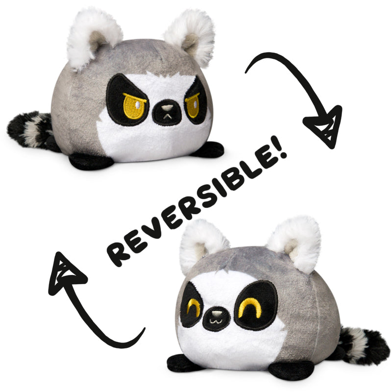 Two TeeTurtle Reversible Lemur plushies with the word reversible on them.