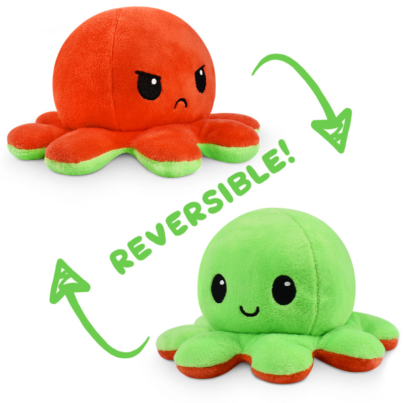 Two TeeTurtle Reversible Octopus Plushie (Red + Green) perfect for TikTok trends.