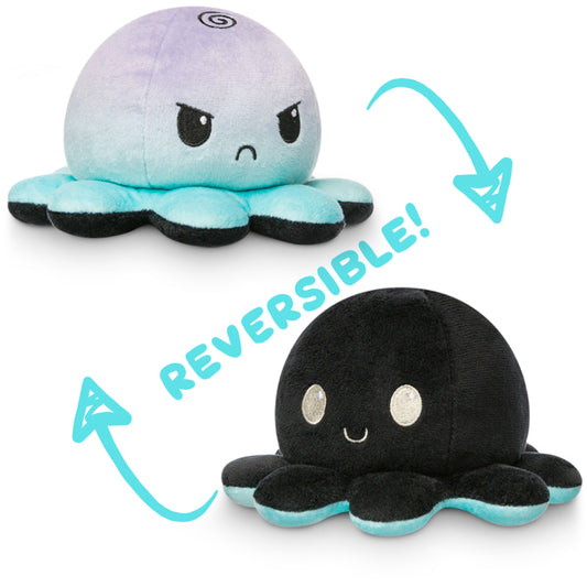 Two TeeTurtle Reversible Octopus Plushies (Pastel + Black), known as mood plushies, inspired by the TikTok trend.