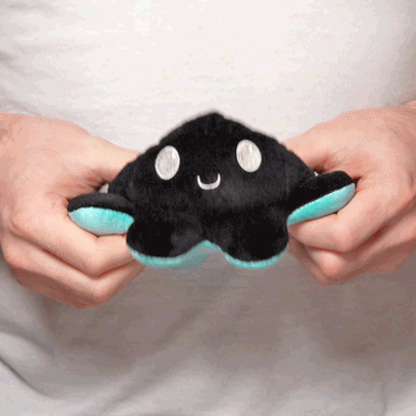 In this TikTok video, a person is seen holding a TeeTurtle Reversible Octopus Plushie (Pastel + Black), showcasing one of the popular TeeTurtle reversible octopus plushies that are known as mood plushies.