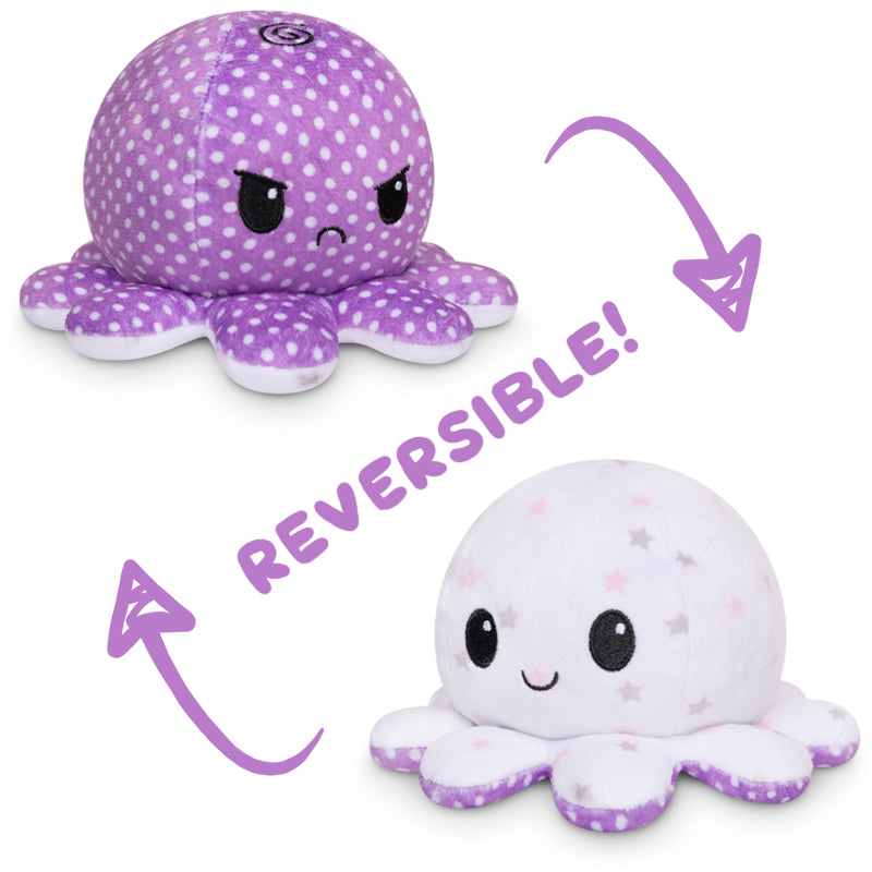 Two TeeTurtle Reversible Octopus Plushies (Stars + Polka Dots), perfect for TikTok and mood plushies enthusiasts.