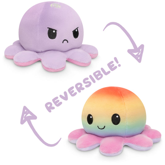 Two TeeTurtle Reversible Octopus Plushies (Light Purple + Rainbow), perfect for TikTok videos and as mood plushies.