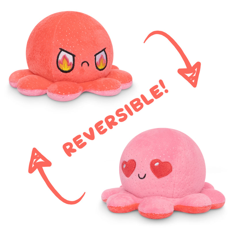 Two TeeTurtle Reversible Octopus Plushies, featuring the innovative design of being reversible.