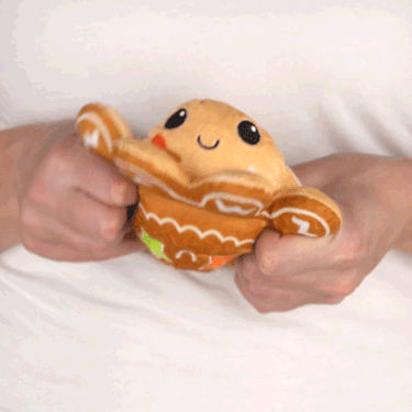 A person holding a TeeTurtle Reversible Octopus Plushie (Baking + Gingerbread) stuffed animal.