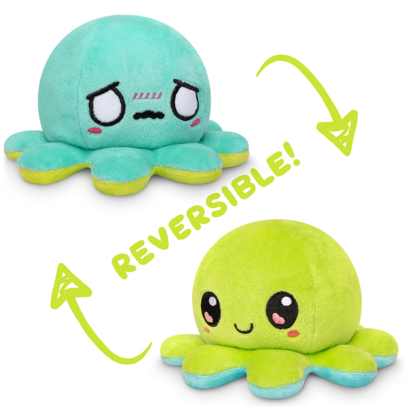Two TeeTurtle Reversible Octopus Plushies (Aqua + Light Green), perfect for TikTok!